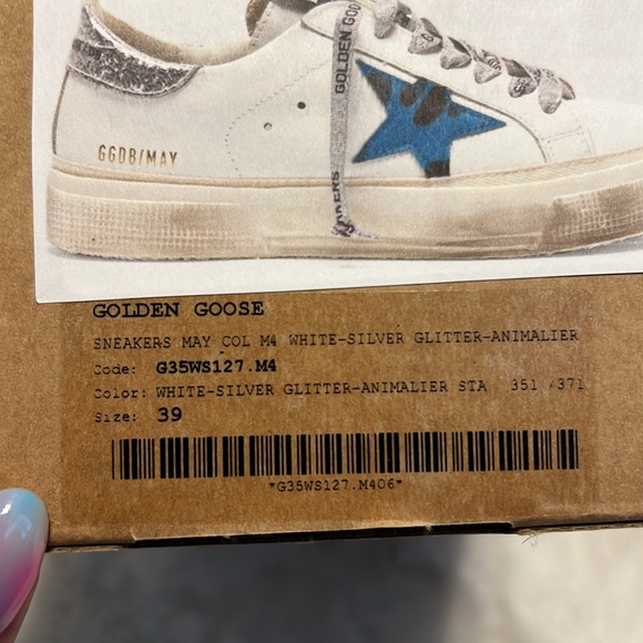 Rare Golden Goose May White with Silver Glitter & Blue Pony Hair Star - Picture 7 of 17